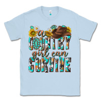 Dusty Blue Western a Country Girl Can Survive Classic Tee - texasbilliewilder