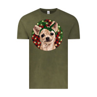 Vintage Olive Christmas Chihuahua With Buffalo Plaid Vintage Tee - RanaPortraitStore