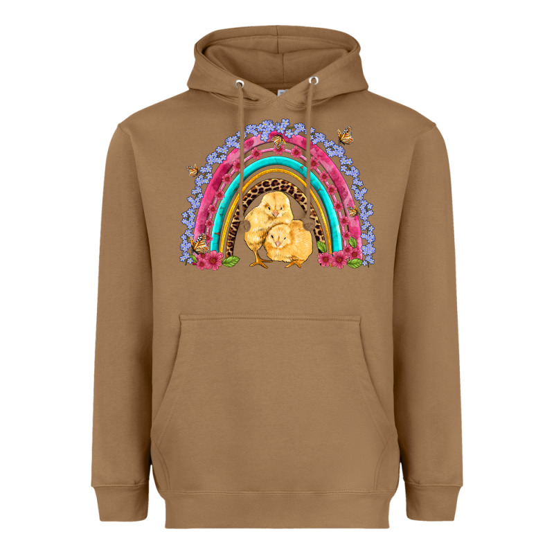 Easter Flowers And Butterfly With Chicks Rainbow Heavyweight Hoodie by Artiststas | Teevron