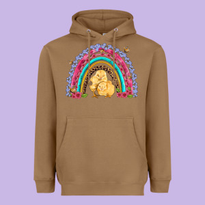 Easter Flowers And Butterfly With Chicks Rainbow Heavyweight Hoodie Designed By Artiststas