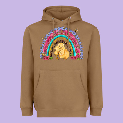 Easter Flowers And Butterfly With Chicks Rainbow Heavyweight Hoodie Designed By Artiststas