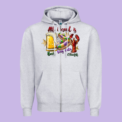 All I Need Is Beer King Cake Crawfish Zipper Hoodie Designed By Sublimationcraftshop
