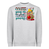 Heather Grey Coffee Gives Me Teacher Powers Heavyweight Sweatshirt - CowhideDigitalArt