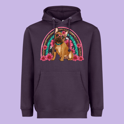 French Bulldog Floral Rainbow Heavyweight Hoodie Designed By Artiststas