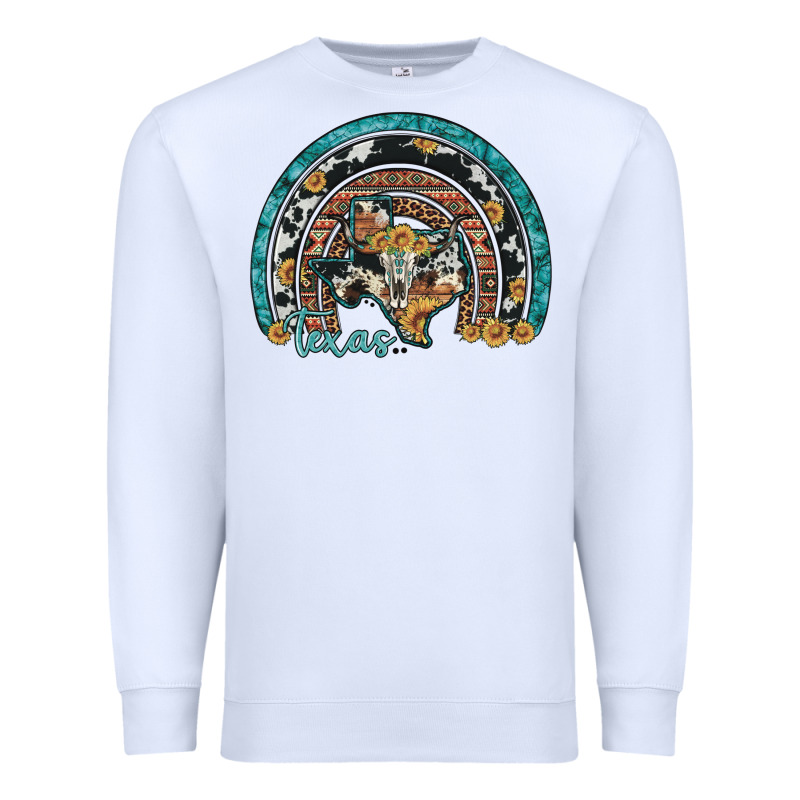Texas Map Sunflower Leopard Cowhide Aztec Turquoise Gemstone Rainbow Premium Sweatshirt by Artiststas | Teevron