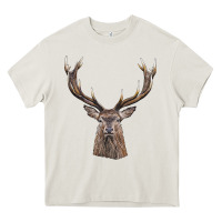 Cream elk deer head Heavy Core Tee - LillyAllenDesigns