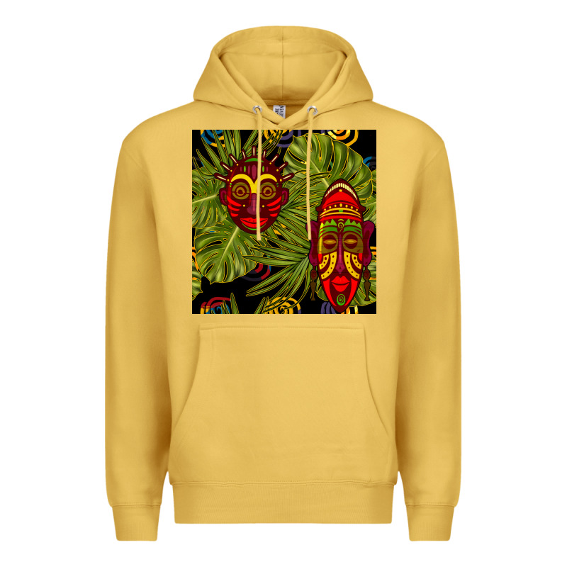 African Masks And Monstera Leaf Seamless Pattern Premium Hoodie by BundleAndBundleShop | Teevron