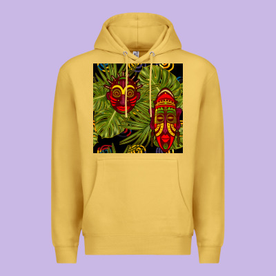 African Masks And Monstera Leaf Seamless Pattern Premium Hoodie Designed By Bundleandbundleshop