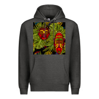 Charcoal Heather african masks and monstera leaf seamless pattern Premium Hoodie - BundleAndBundleShop