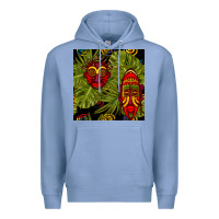 Colony Blue african masks and monstera leaf seamless pattern Premium Hoodie - BundleAndBundleShop
