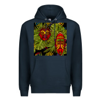 Navy african masks and monstera leaf seamless pattern Premium Hoodie - BundleAndBundleShop