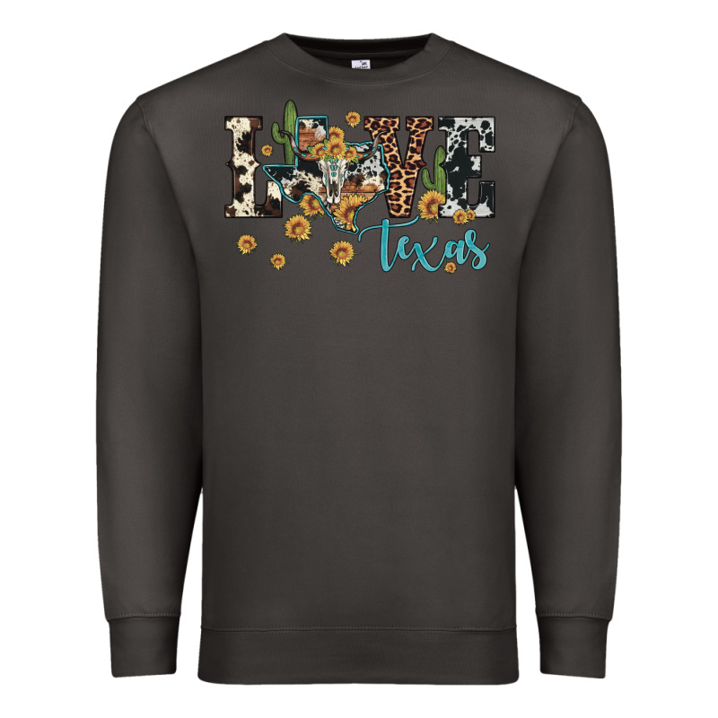 Love Texas Map Sunflower Cactus Cowhide Leopard Premium Sweatshirt by Artiststas | Teevron