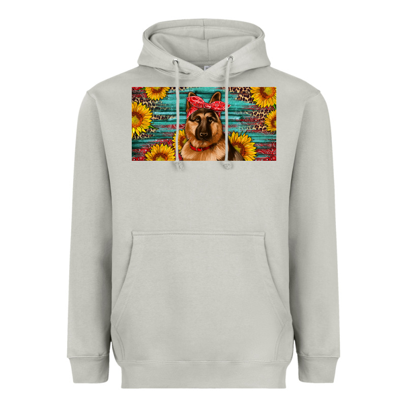 German Shepherd With Sunflowers License Plate Heavyweight Hoodie by Artiststas | Teevron