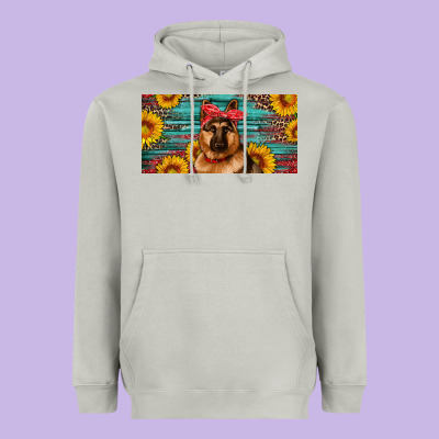German Shepherd With Sunflowers License Plate Heavyweight Hoodie Designed By Artiststas