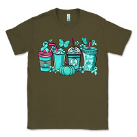 Army Green Ovarian Cancer coffee cups teal ribbon Classic Tee - NancyCooperArtShop