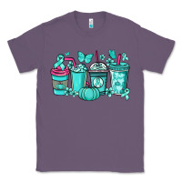 Lavender Ovarian Cancer coffee cups teal ribbon Classic Tee - NancyCooperArtShop