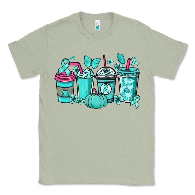Ovarian Cancer Coffee Cups Teal Ribbon Classic Tee by NancyCooperArtShop | Teevron