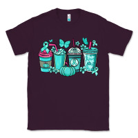 Plum Ovarian Cancer coffee cups teal ribbon Classic Tee - NancyCooperArtShop