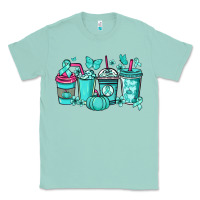Seafoam Ovarian Cancer coffee cups teal ribbon Classic Tee - NancyCooperArtShop