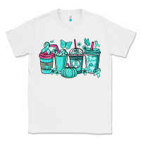 White Ovarian Cancer coffee cups teal ribbon Classic Tee - NancyCooperArtShop