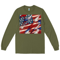 Army Green American flag glitter 4th of july Long Sleeve Tee - CowGirlArtShop