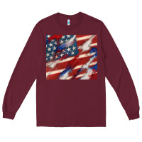 Burgundy American flag glitter 4th of july Long Sleeve Tee - CowGirlArtShop