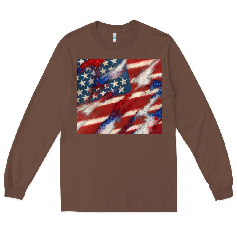 American Flag Glitter 4th Of July Long Sleeve Tee by CowGirlArtShop | Teevron