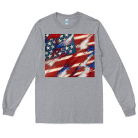 Heather Grey American flag glitter 4th of july Long Sleeve Tee - CowGirlArtShop