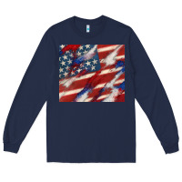 Navy American flag glitter 4th of july Long Sleeve Tee - CowGirlArtShop