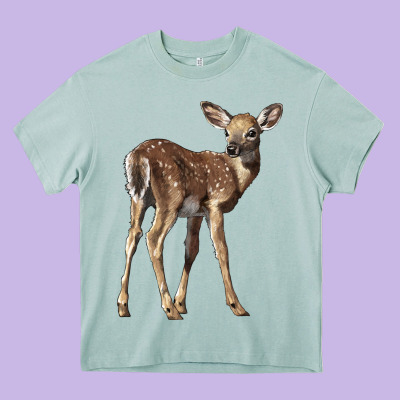 White Tailed Fawn Deer Heavy Core Tee Designed By Lillyallendesigns