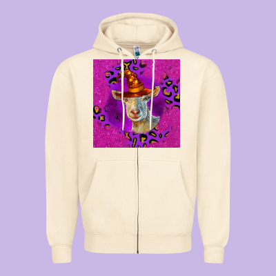Halloween Saanen Goat Zipper Hoodie Designed By Lillyallendesigns