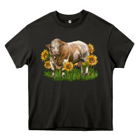 Asphalt simmental bull with sunflowers Heavy Core Tee - LillyAllenDesigns