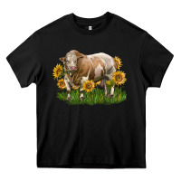 Black simmental bull with sunflowers Heavy Core Tee - LillyAllenDesigns