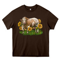 Chocolate Brown simmental bull with sunflowers Heavy Core Tee - LillyAllenDesigns