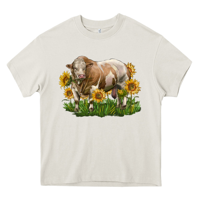 Simmental Bull With Sunflowers Heavy Core Tee by LillyAllenDesigns | Teevron