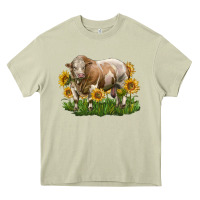 Mossy simmental bull with sunflowers Heavy Core Tee - LillyAllenDesigns