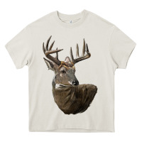 Cream white tailed buck deer head Heavy Core Tee - LillyAllenDesigns