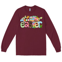 Burgundy Happy Easter Easter Day Long Sleeve Tee - CowGirlArtShop