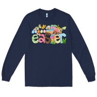 Navy Happy Easter Easter Day Long Sleeve Tee - CowGirlArtShop
