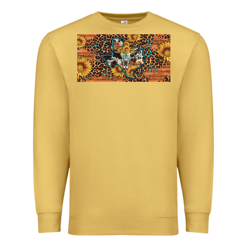 Texas Map Bull Skull Sunflower Leopard Licence Plate Premium Sweatshirt by Artiststas | Teevron