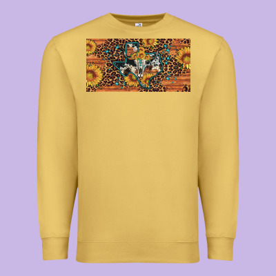 Texas Map Bull Skull Sunflower Leopard Licence Plate Premium Sweatshirt Designed By Artiststas