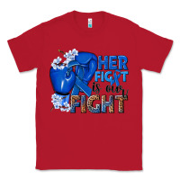 Red Her fight is our fight Colon Cancer blue ribbon Classic Tee - NancyCooperArtShop