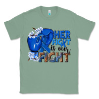 Sage Her fight is our fight Colon Cancer blue ribbon Classic Tee - NancyCooperArtShop