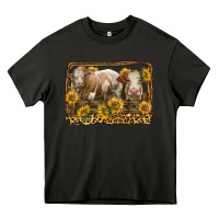 Asphalt simmental bull and heifer with sunflowers Heavy Core Tee - LillyAllenDesigns