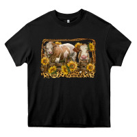 Black simmental bull and heifer with sunflowers Heavy Core Tee - LillyAllenDesigns