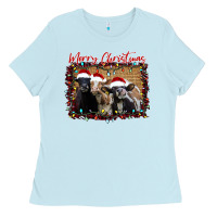 Baby Blue Merry Christmas Cows Ladies Tee - Bettercallsaul