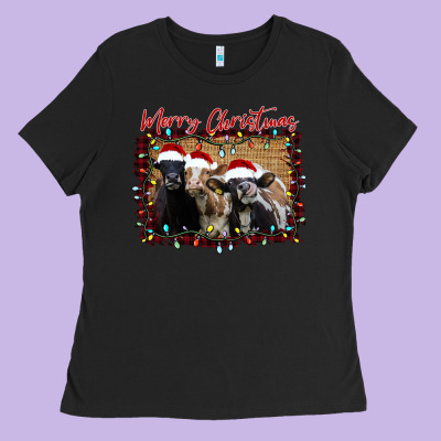 Merry Christmas Cows Ladies Tee Designed By Bettercallsaul