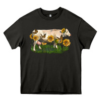 Asphalt charolais cow with sunflower Heavy Core Tee - LillyAllenDesigns
