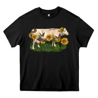 Black charolais cow with sunflower Heavy Core Tee - LillyAllenDesigns