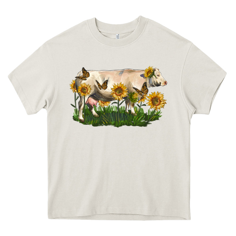 Charolais Cow With Sunflower Heavy Core Tee by LillyAllenDesigns | Teevron